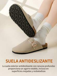 Sandalias planas para mujer, versátiles y perfectas para el día a día; con puntera redonda y hebilla cuadrada, zapatos a juegoel regalo ideal para San Valentín, fáciles de combinar con cualquier look - Caqui - Ver 3