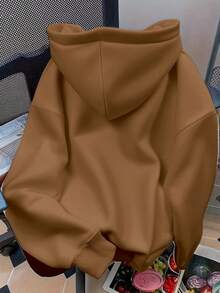 Sudadera con capucha, cordón y corte holgado para mujer, con las inscripciones <<CHICAGO» y <<U.S.A». - Marrón - Ver 2