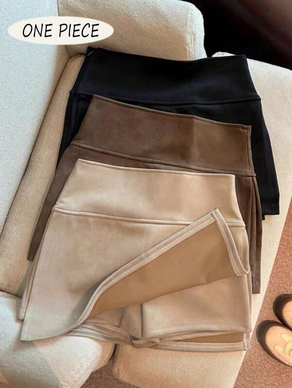 Franclia Falda corta con abertura, de talle alto, estilo línea A, de gamuza y terciopelo, de moda. Para mujer, primavera/otoño-invierno. Apto para uso en negocios, oficina, Navidad, Año Nuevo. Versátil y elegante para uso casual diario, también adecuado para el atuendo profesional de maestras urbanas.