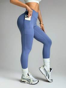 Dewbera Damfitnessbyxor, Bekväma vardagsbyxor, Leggings med hög midja och smal passform - Marinblå - Visa 1