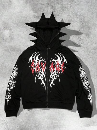 Felpa da uomo con stampa di corna in stile gotico