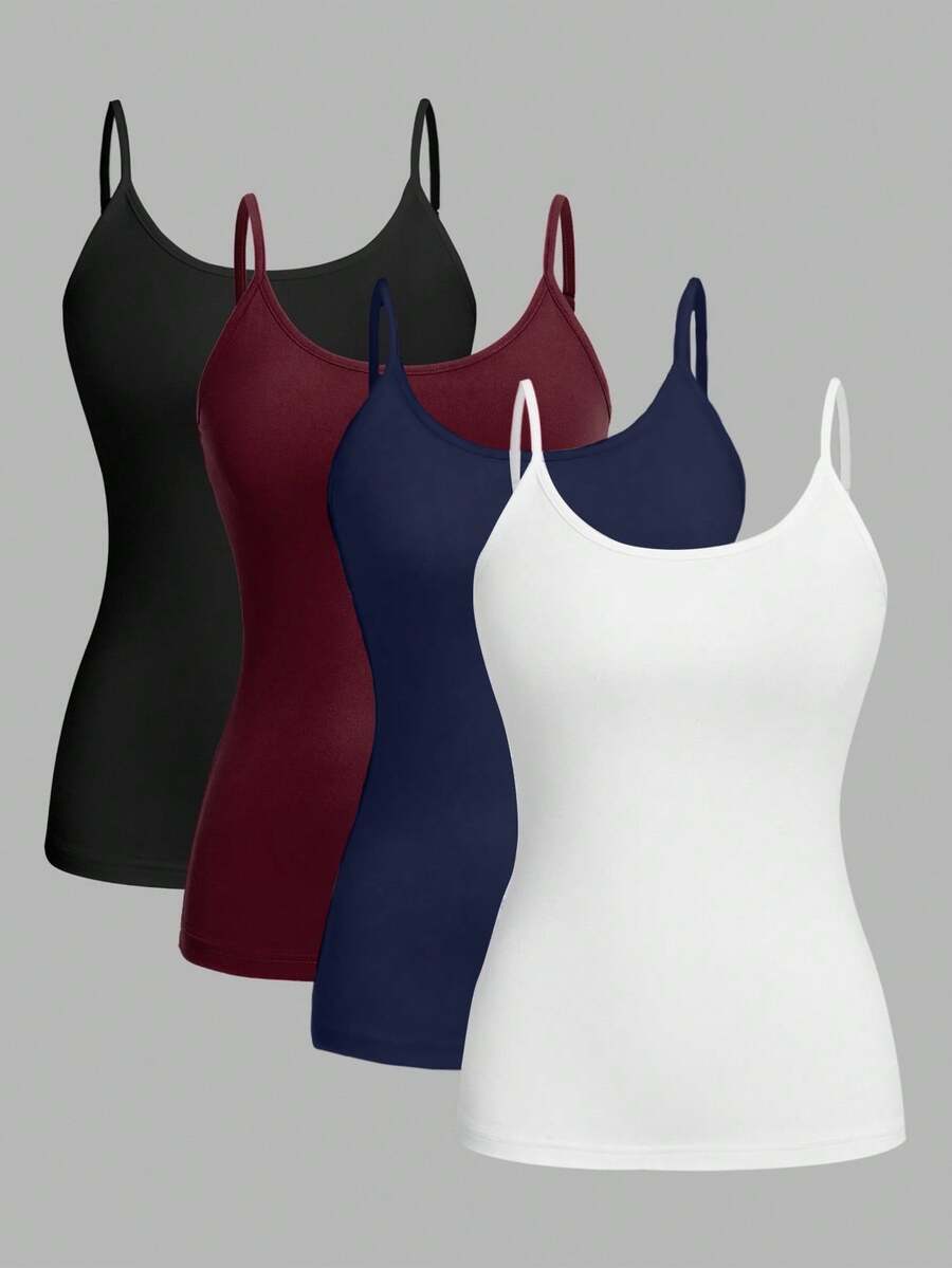 SHEIN EZwear 4件套休闲简约吊带背心，适合夏季海滩穿着 - 彩色 - 查看 1