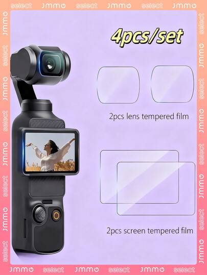 JMMO [4 Packs] 2 Lens + 2 LCD Screen Protector Film Suitable For DJI Osmo Pocket 3/2/1 Camera, Osmo Pocket Accessories 9H Hardness Ultra-Clear Tempered Glass Protector Film Full Edge-To-Edge Coverage
