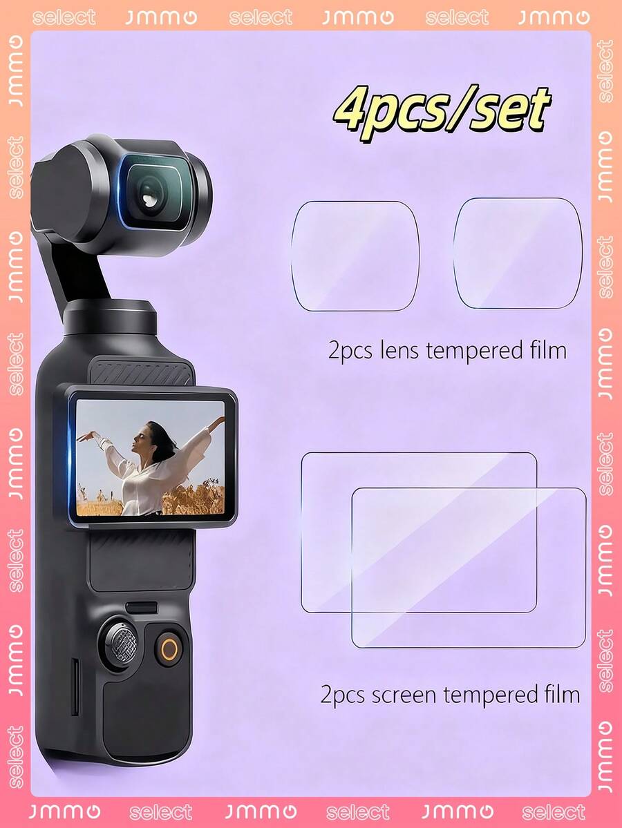 JMMO [4 Packs] 2 Lens + 2 LCD Screen Protector Film Suitable For DJI Osmo Pocket 3/2/1 Camera, Osmo Pocket Accessories 9H Hardness Ultra-Clear Tempered Glass Protector Film Full Edge-To-Edge Coverage