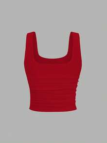 FavEase Square Neck Sleeveless Slim Fit Casual Tank Top - Red - View 2