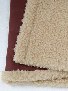 Aveloria Affinna Khaki Long Classic Lapel Faux Lamb Wool & PU Leather Cinched Waist Waist Elegant Casual Mixed Style Women Faux Fur Coat