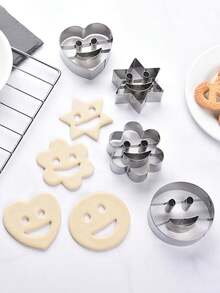 Juego de 4 moldes de galletas de acero inoxidable, diseños de expresiones divertidas para hornear manualidades - Plateado - Ver 5