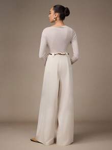 Modelyn 女式高腰宽松抽绳阔腿阔腿裤，飘逸修身，乳白色 - 杏色 - 查看 2