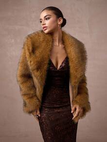 Lumalex 花卉3D丝绒吊带露背金属链装饰修身美人鱼连衣裙 - 咖啡棕 - 查看 6