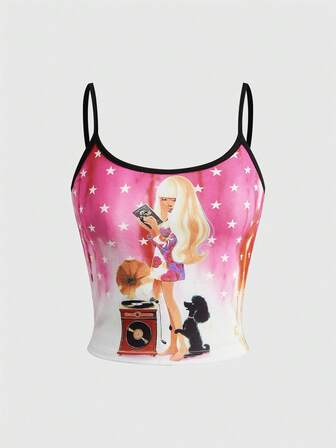 Anime Débardeur pour femmes avec imprimé fantaisie rose princesse mignon et doux style Y2K