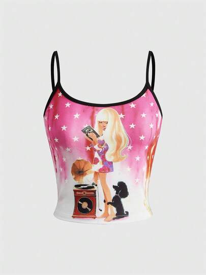 Anime Y2K Cute & Sweet Baddie Pink Princess Fantasy Print Women Tank Top