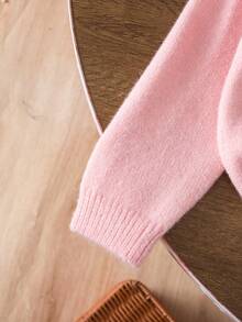 SHEIN Cute Floral Pattern Pink Cardigan, Versatile For Autumn/Winter, Babygirl