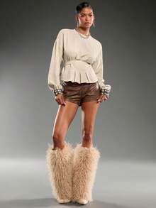 Normani Autumn/Winter New Cinched Waist Long Sleeve Shirt - Apricot - View 3