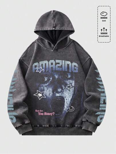 Street Life Men's Vintage Washed Hoodie, Streetwear Style