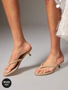 SHUZIA Giày cao gót đế thấp dáng rộng cho nữ, kiểu dáng thanh lịch, thoải mái, gợi cảm, sang trọng, thích hợp cho dịp Giáng sinh. - Màu be - Xem 4