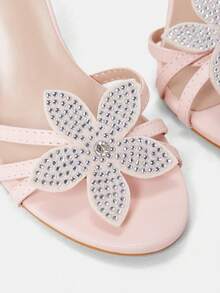 Women's Rhinestone Embellished 3D Floral Decor Elegant High Heel Sandals - Baby Pink - View 3