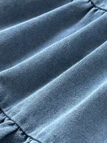 SHEIN 女婴蓝色优雅彼得潘领长袖牛仔连衣裙，适合春秋季外出、拍照、日常穿着和上学穿着。 - 藍色 - 查看 6