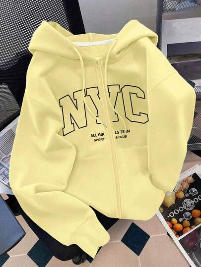 INAWLY 女士休闲户外服饰，秋季外套，秋冬款，图案设计，白色字母印花，时尚百搭，别致风格，返校季，教师节，黄色，时尚，街头摄影，必备单品，吸睛，约会，女士卫衣