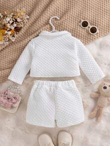 SHEIN Áo khoác có chi tiết vạt và quần short & áo hai dây cho bé gái - trắng - Xem 2