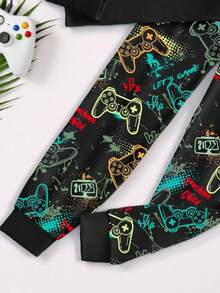2 Piece Sets Teen Boys Pajama Set, Cool Glow-In-The-Dark Video Game Graphic Print Long Sleeve Top And Pants, Snug Fit Sleepwear Gamer Boys Jogger Sets Teen Boy Clothes 2 Peace Set Glow In The Dark Pajamas - Black - View 6