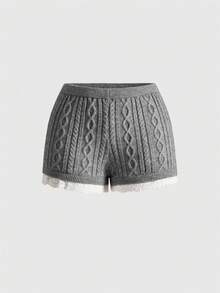 ROMWE Grunge Punk Y2K 短款毛绒领开衫和超低腰迷你短裤运动衫两件套 - 灰色 - 查看 4