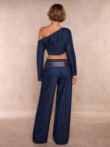 Glamine Fashionable Lady's Elegant And Casual Off-Shoulder Denim-Style Two-Piece Set - Blue - View 2