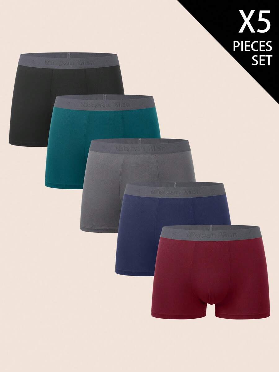 Manfinity Underwear&Sleepwear Basics 5pcs/Pack Men's Elastic Waist Comfortable Boxer Briefs - Multicolor - View 1