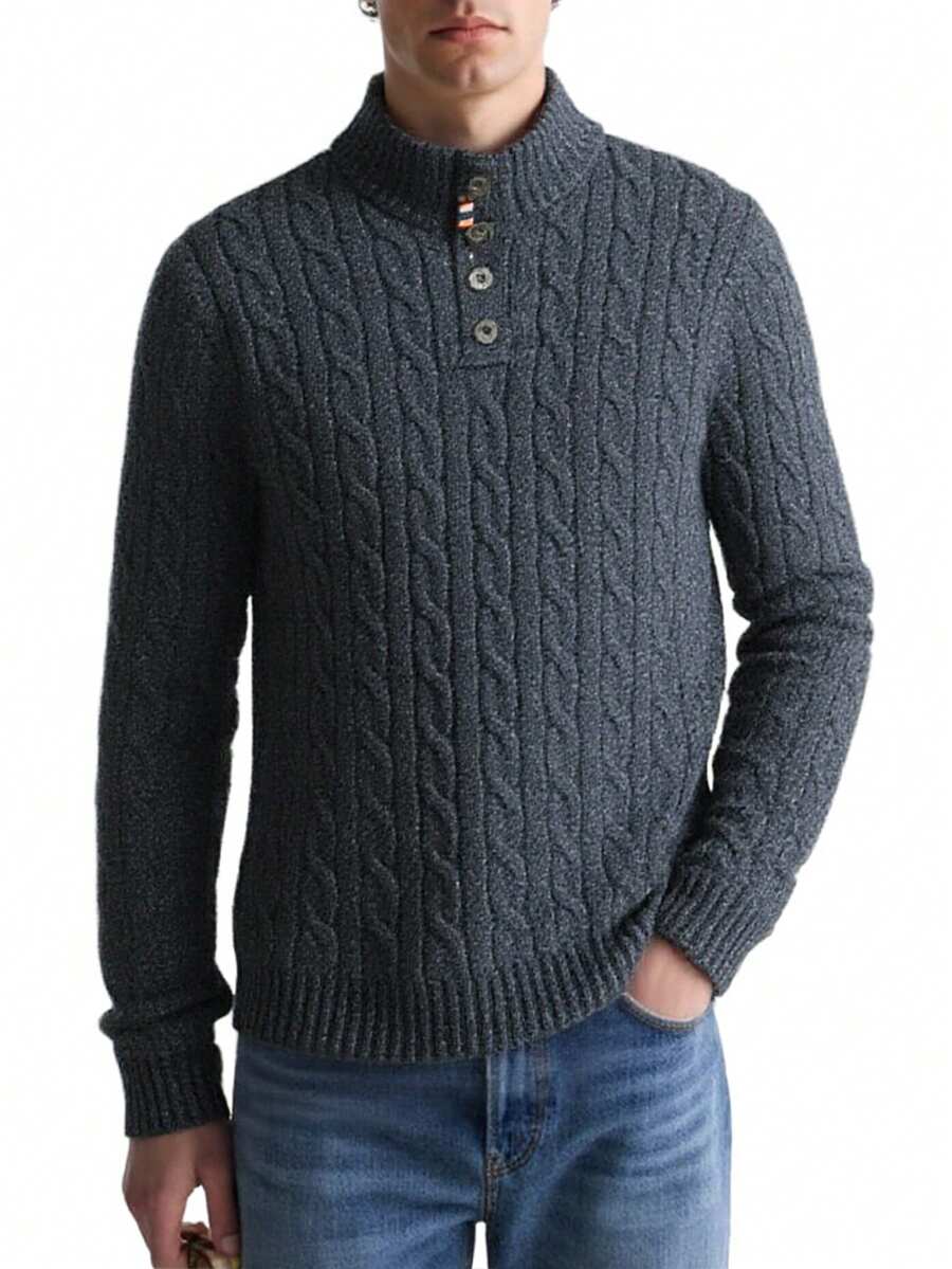 Men's Knitted Jumper Navy Blue - Marin - Visa 1