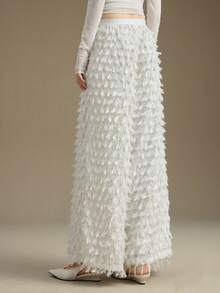 Ontre 2025 Winter Women's Trousers, Party, New Year, White, Textured Fabric, Loose Fit, Minimalist Elegant, Autumn/Winter Apparel, Holiday Party, Women's Bottoms, Holiday, Women's Office Wear, Workwear, Halloween, Christmas, Casual, Versatile, Urban Chic, Guest Attire, Back To School, Women's Pants, Elastic Waistband, Thanksgiving, Valentine's Day, Holiday, Fashionable & Versatile Women's Pants - White - View 3