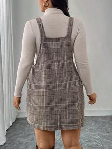 SHEIN LUNE Váy yếm cỡ lớn dệt jacquard họa tiết đồng xu cổ điển - màu nâu - Xem 2