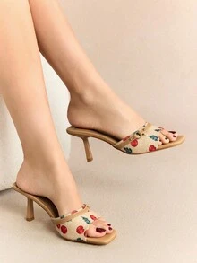 Rosivie 女士简约樱桃图案时尚日常高跟凉鞋