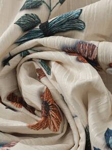 Linhara 大码中式立领抽绳长袖蜜蜂和瓢虫全身印花休闲连衣裙 - 杏色 - 查看 7