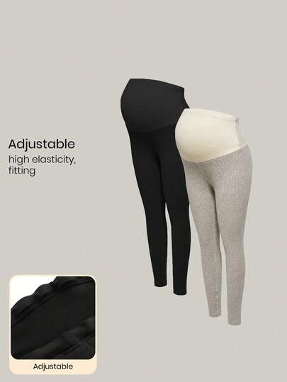 Modmama زوج من السراويل الضيقة الأساسية المحبوكة للحوامل، للارتداء اليومي العادي