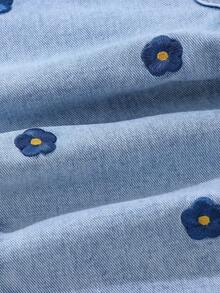 SHEIN ChillGRL Quần jeans bé gái, kiểu dáng thời trang, họa tiết bông tuyết, thêu hoa, cạp chun, ống đứng, màu xanh nhạt, đa năng, phù hợp cho mọi mùa, thích hợp mặc đi ăn trưa hoặc đi ăn tối. - Rửa nhẹ - Xem 4