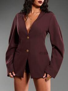 Normani Áo khoác Blazer tay cong thời trang đi làm dành cho nữ - Cà phê nâu - Xem 4