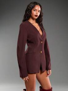 Normani Áo khoác Blazer tay cong thời trang đi làm dành cho nữ - Cà phê nâu - Xem 6