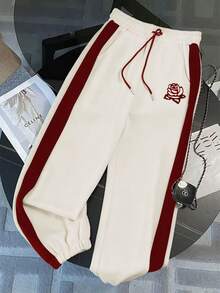 Franclia Regular Dropped Shoulder Hooded Half-Zip Long Sleeve Sweatshirt + Casual Drawstring Ankle Pants - Apricot - View 5