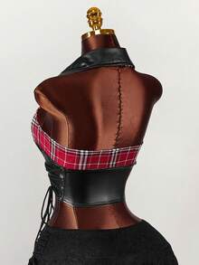 Amplova Maiouri de vară pentru femei, mărime plus, cu fermoar frontal, fără spate, cu halter, punk, rock, gotic, vară, gotic, negru, cowgirl, Y2K - Negru - Vizualizare 2