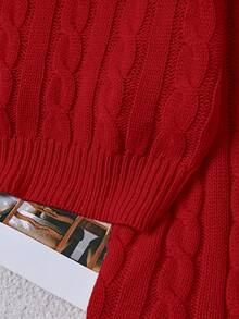 Franclia Suéter de cuello redondo de manga larga con patrón de cable, informal, para otoño/invierno - Rojo - Ver 4