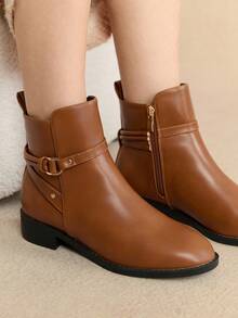 Rosivie 2025 Autumn/Winter New Fashion Snake Skin Pointed Toe Ankle Boots, Chunky Heel Chelsea Boots For Christmas - Brown - View 4