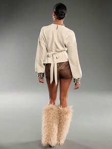 Normani Autumn/Winter New Cinched Waist Long Sleeve Shirt - Apricot - View 2