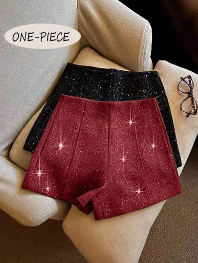 Franclia Fashionable Elegant Shiny Slim Wool Blend Women Shorts