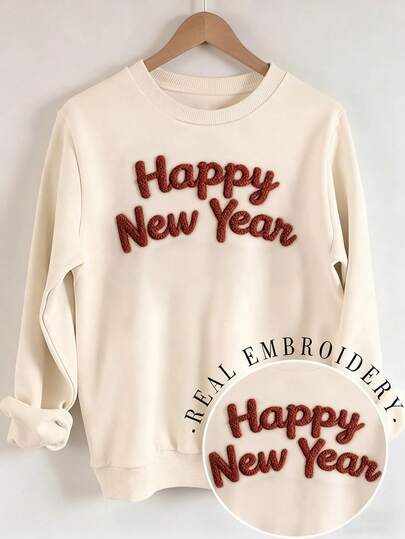 INAWLY Sudadera holgada de cuello redondo con bordado de letras para mujer, de manga larga