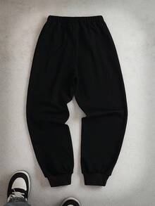 Transformers X SHEIN Quần nỉ dài họa tiết ngọn lửa và robot cho bé trai tuổi mới lớn cạp chun màu đen - màu đen - Xem 2