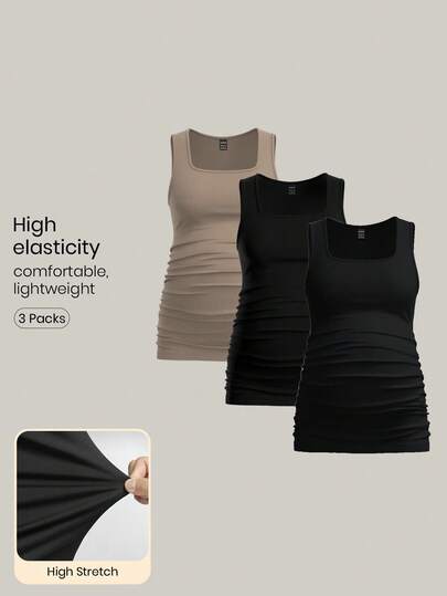 Modmama 3pcs Maternity Women's Solid Color Slimming Tank Tops, Casual & Simple, Perfect For Summer Maternity Tank Top Maternity Tops Tank Tops Women Nursing Tank Top Nursing Tops