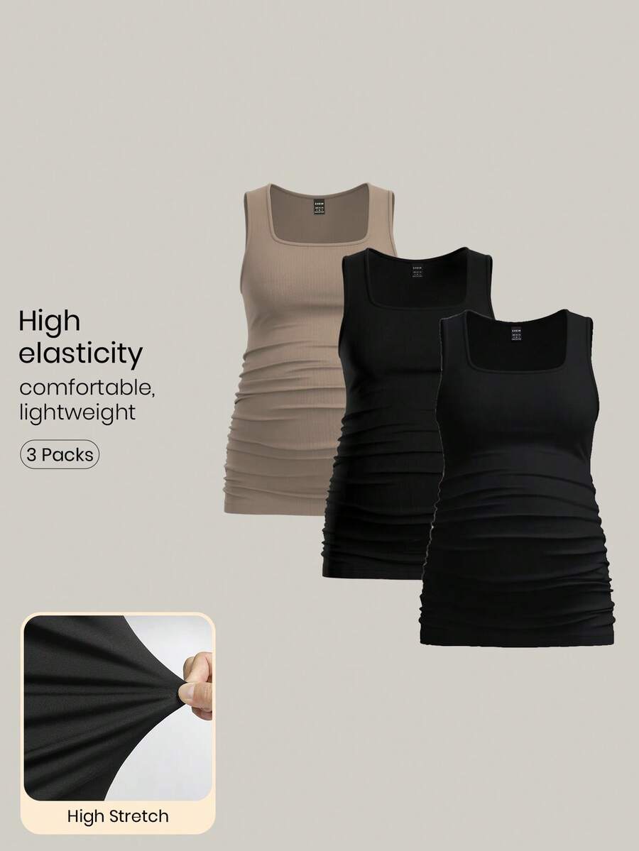 Modmama 3pcs Maternity Women's Solid Color Slimming Tank Tops, Casual & Simple, Perfect For Summer Maternity Tank Top Maternity Tops Tank Tops Women Nursing Tank Top Nursing Tops