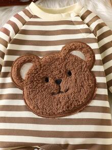 婴儿秋冬外套，可爱卡通熊连体衣，新生儿至100天 - 咖啡棕 - 查看 4