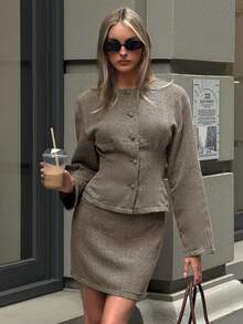 Aloruh 女士秋冬新款外套和裙子两件套