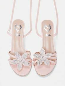 Women's Rhinestone Embellished 3D Floral Decor Elegant High Heel Sandals - Baby Pink - View 2