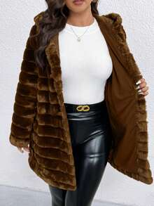 SHEIN Clasi Giacca con cappuccio in pelliccia sintetica di lusso casual per donne taglie forti